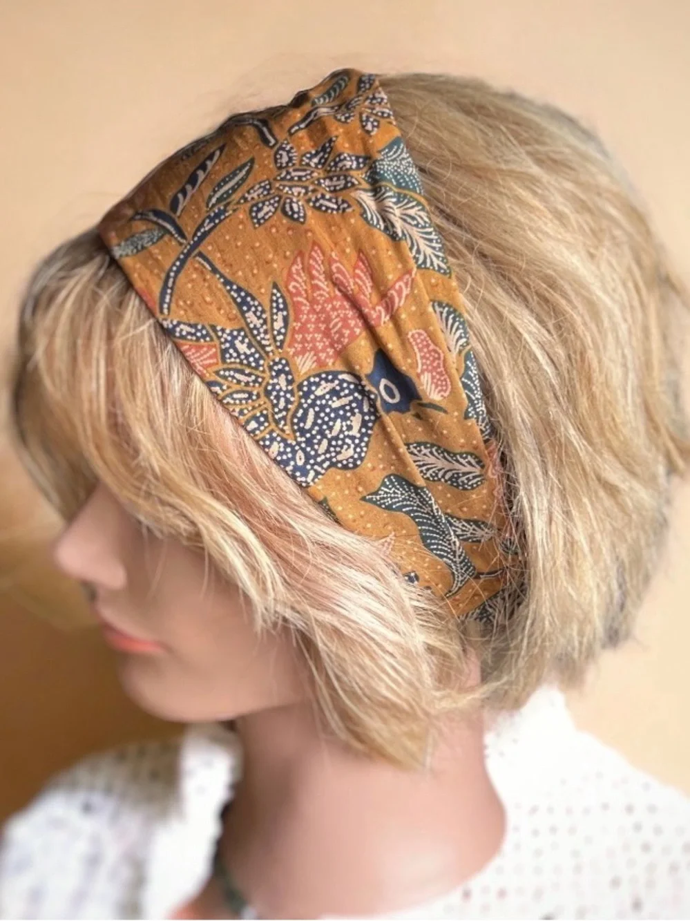 Handmade in France — Indian Printed Cotton Floral Wide Headband - Like New